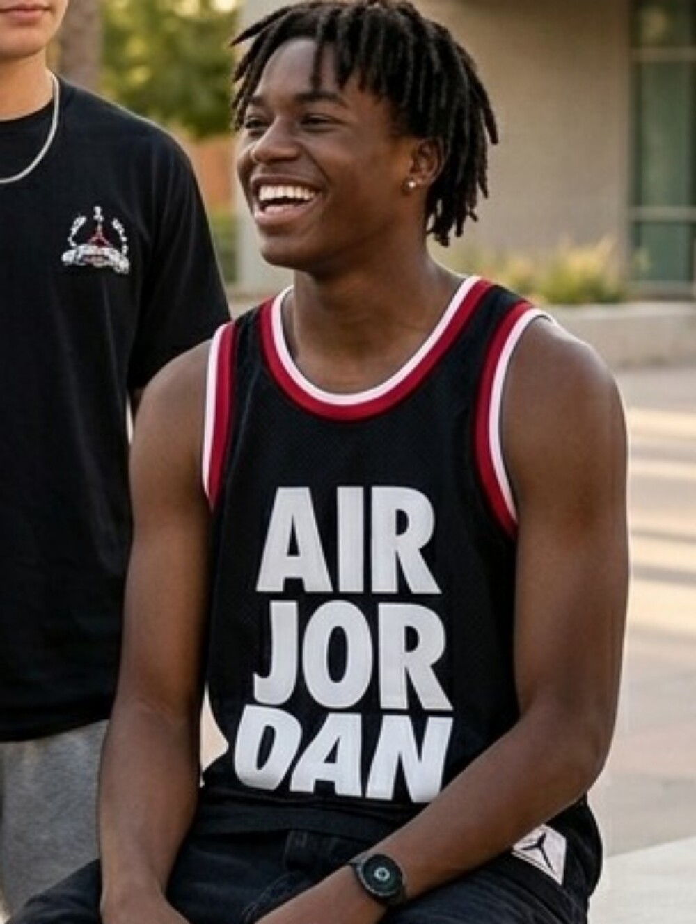 Jordan Black Mesh Tank with Red Trim and White AIR JORDAN Logo
